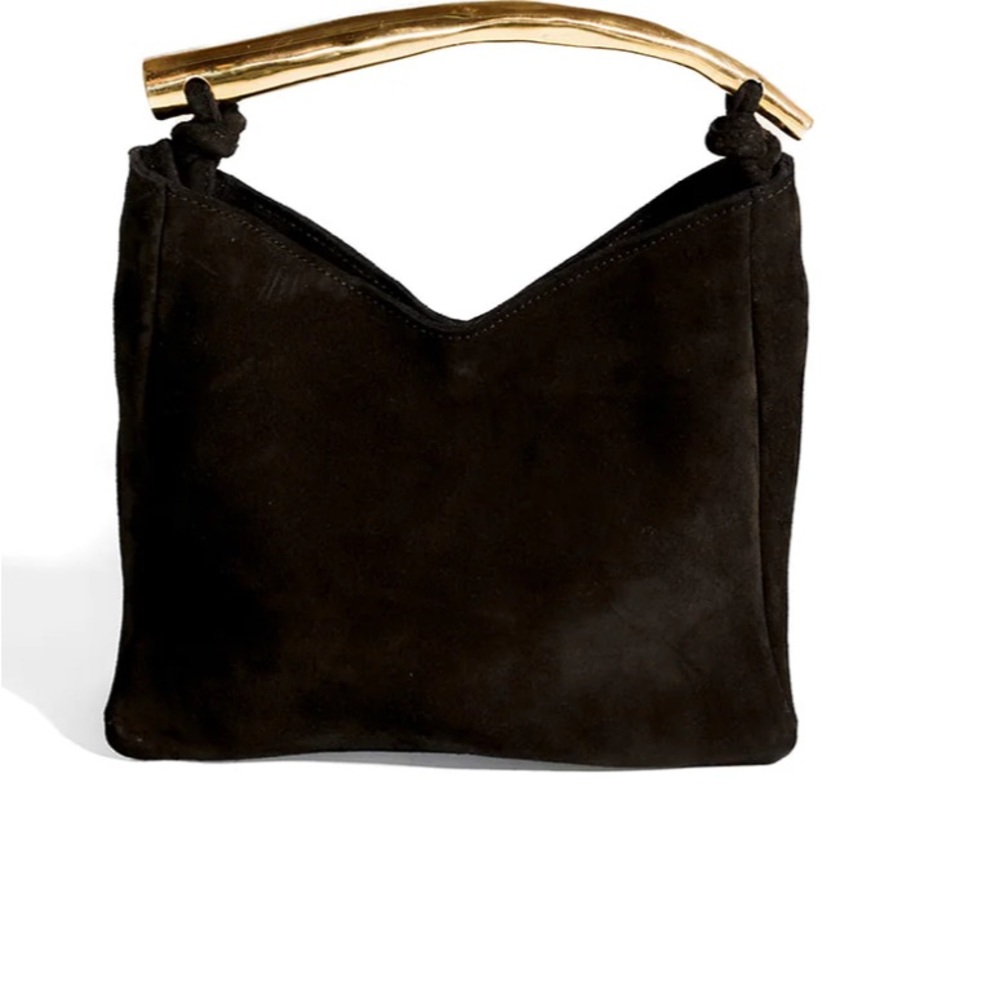 Abby Alley Black Suede Bag with Gold Handle